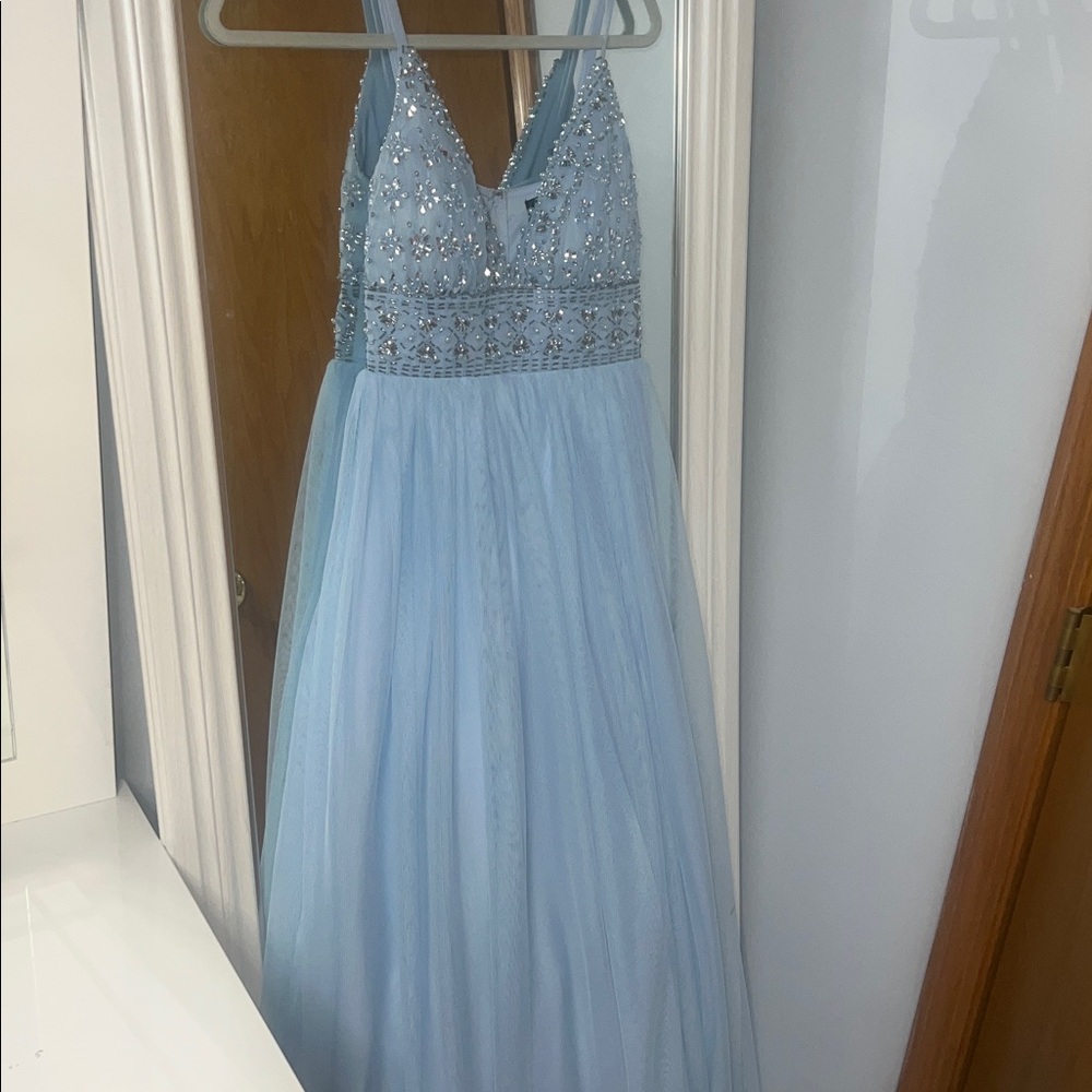 Elegant Light Blue Beaded Gown